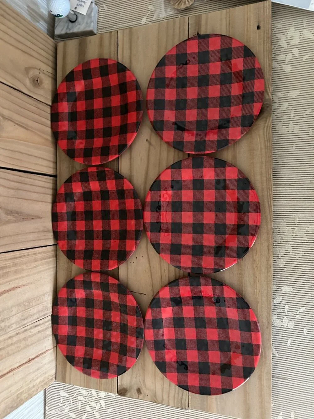 Set of 6 Robert Stanley Black & Red Buffalo Check 8
